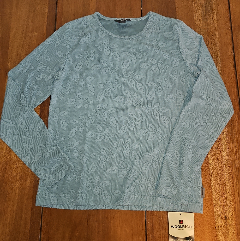Woolrich Pale Blue Leaf Jacquard Long Sleeve Top